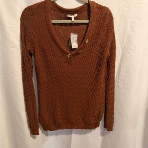 Maurices Rust V-Neck Sweater with Button Accents